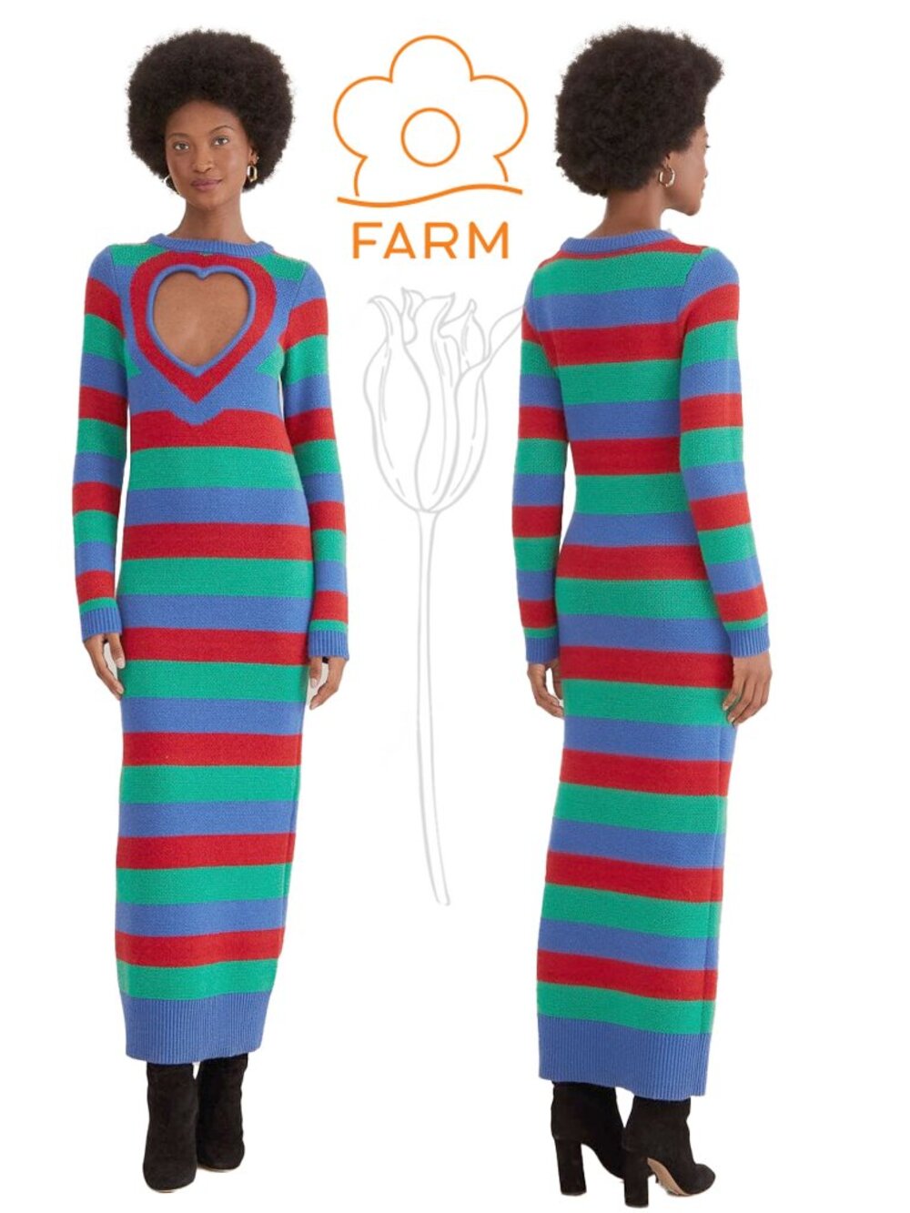 FARM RIO Striped Heart Knit Dress